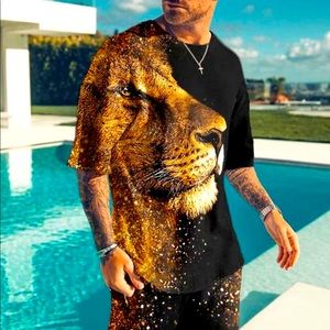MENS FASHION 3D LION PATTERN SHORTS SUIT